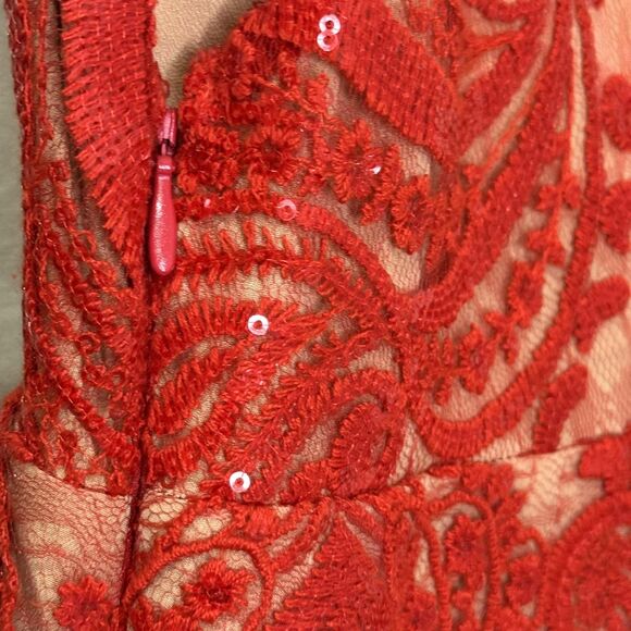 Free People Romper Womens 0 Red Sequin Lace Mesh V Neck Spaghetti Straps Mini - Picture 9 of 12